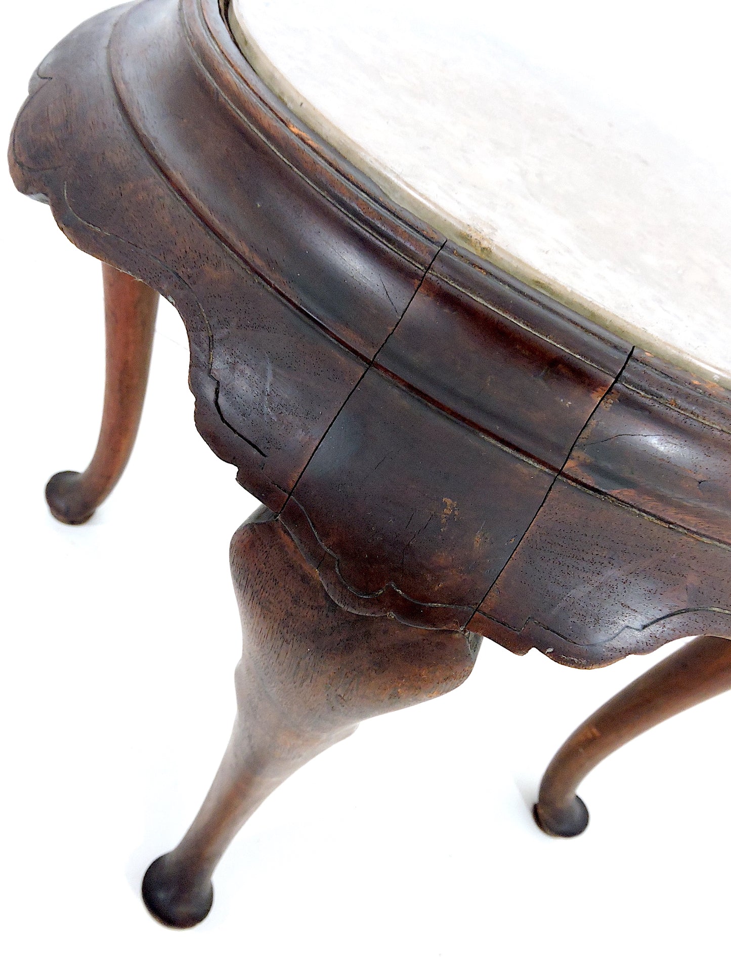 18th Century Queen Anne Marble Topped Round Side Table or Pedestal / Stand