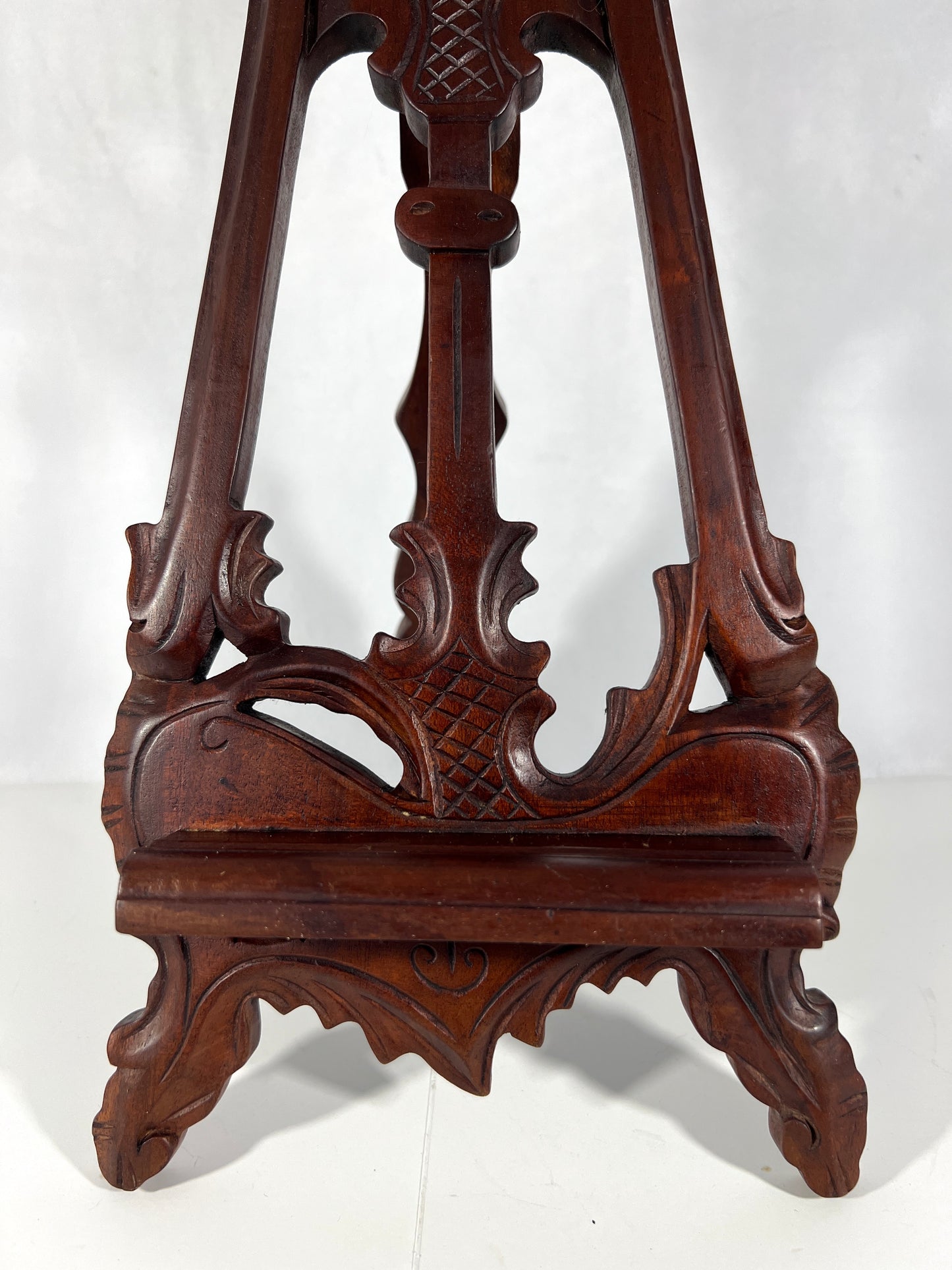 Large Vintage Carved Easel Style Brown Mahogany Rosewood Picture / Photo /Book Display Stand 20"