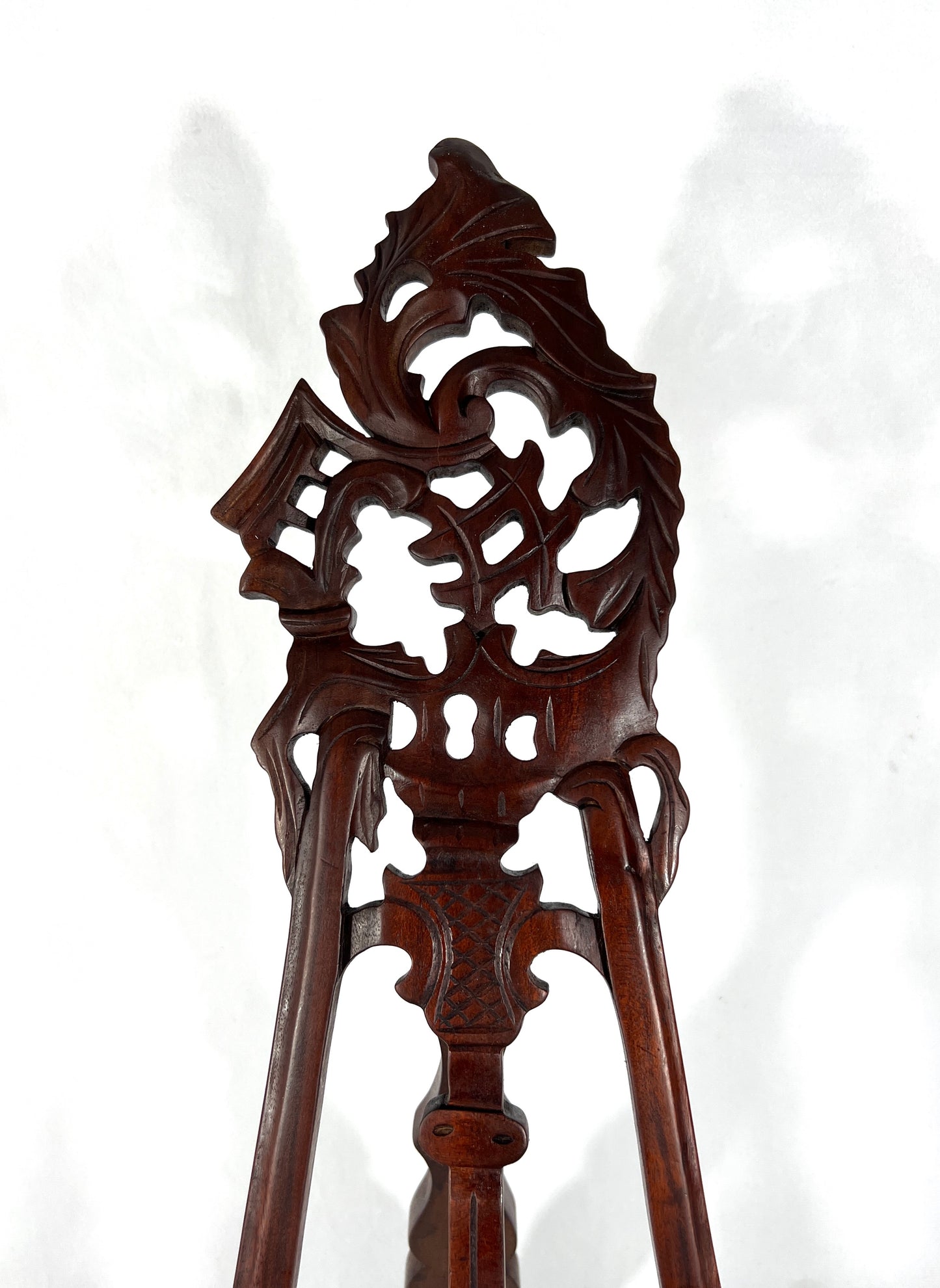 Large Vintage Carved Easel Style Brown Mahogany Rosewood Picture / Photo /Book Display Stand 20"