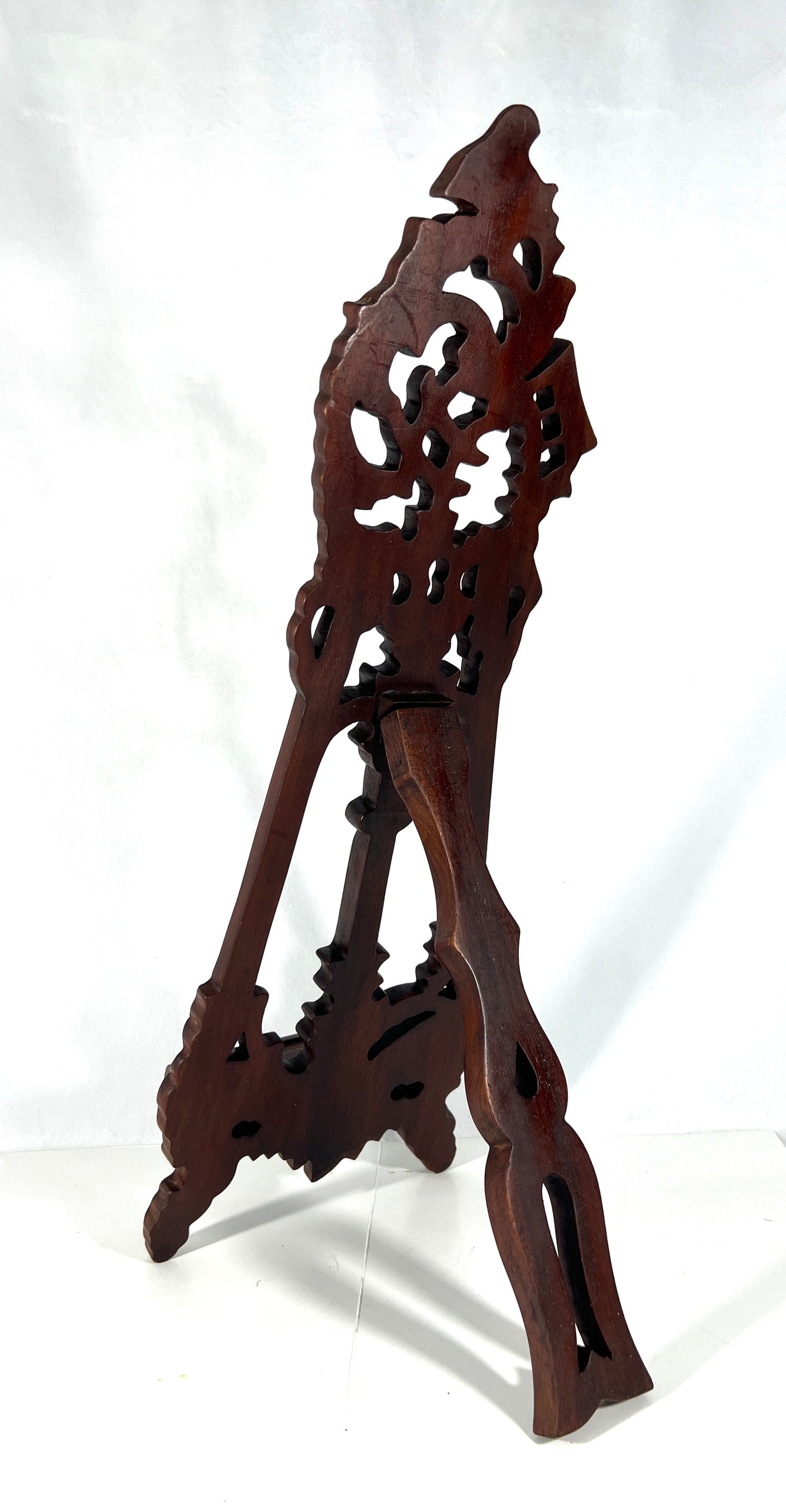 Large Vintage Carved Easel Style Brown Mahogany Rosewood Picture / Photo /Book Display Stand 20"