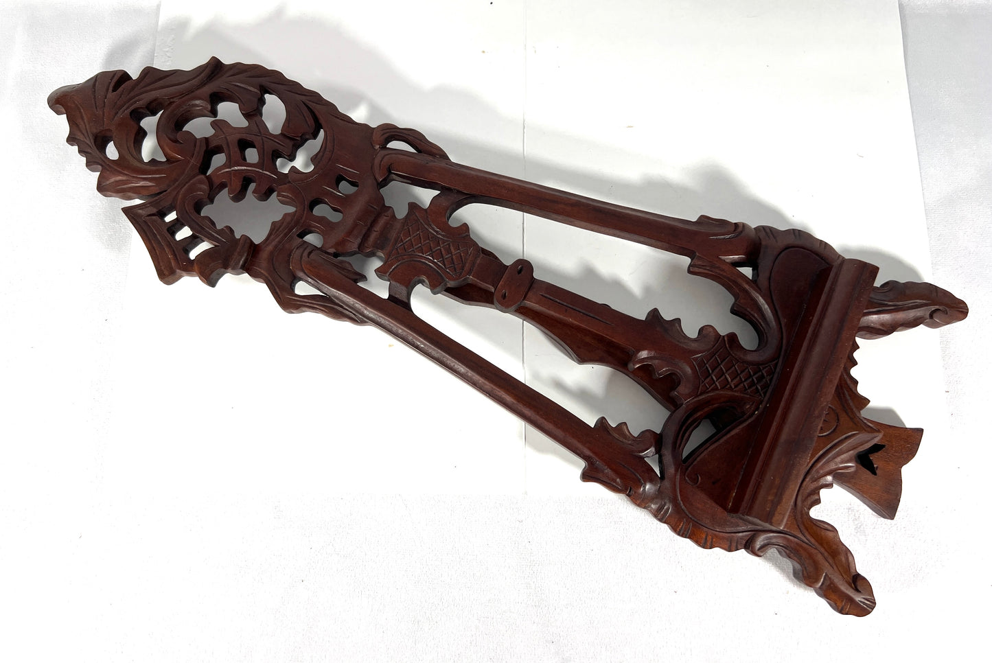 Large Vintage Carved Easel Style Brown Mahogany Rosewood Picture / Photo /Book Display Stand 20"