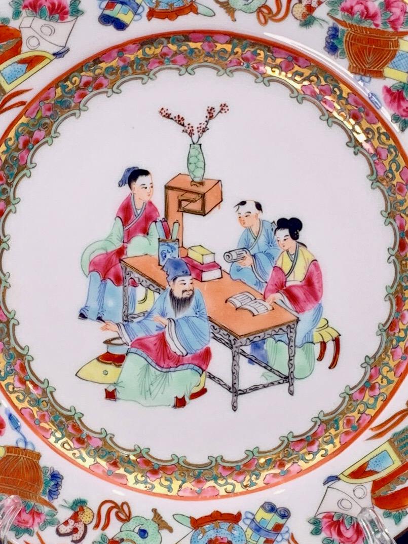 Signed Chinese Porcelain Cabinet Plate - the Scholars & Their Scrolls