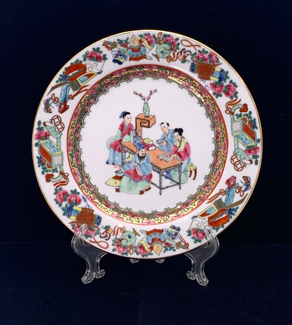 Signed Chinese Porcelain Cabinet Plate - the Scholars & Their Scrolls