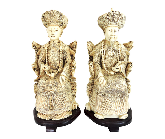 Vintage Chinese Faux Ivory Emperor and Empress Statues or Figures - a Pair, With Stands