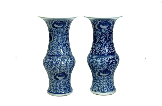 Late 19th. C. Antique Chinese Blue & White Gu Form Flaring (Beaker) Porcelain Vases - a Pair