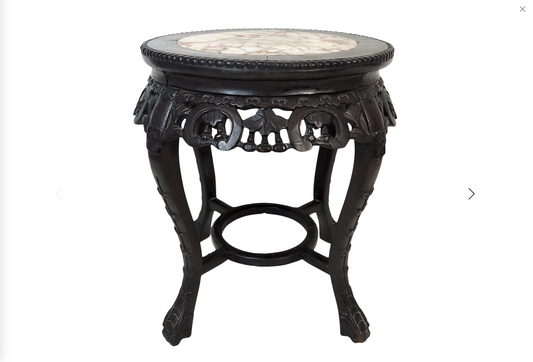 Antique Chinese Rosewood and Marble 'Horseshoe' Plant Display Stand/Pedestal, Side Table, or Stool