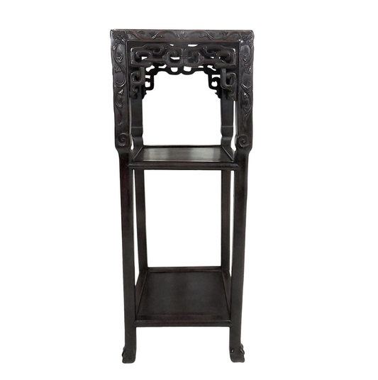 Antique Chinese Blackwood Plant Stand or Display Table With Pink Beige Marble Top (Hongmu)