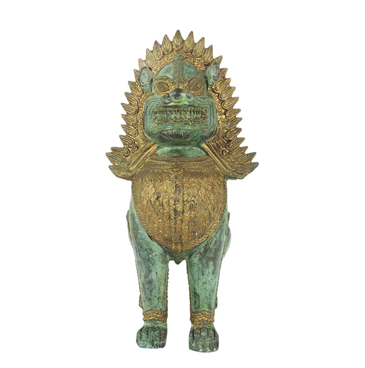 Khymer Gilt and Bronze Singha Temple Guardian Lion Statue (Thai)