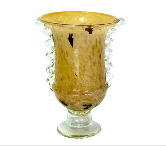 Large Mid Century Italian Murano Vase With Gold & Applied Handles