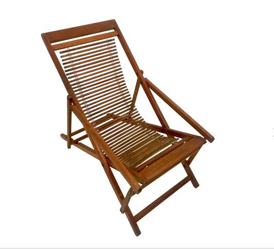 Mid 20th Century Peoples Republic Period Chinese Folding Wood & Bamboo Deck (Sling) Chair