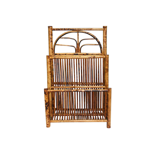 Vintage Hand Made (Tortoise) Burnt Golden Bamboo Magazine Rack