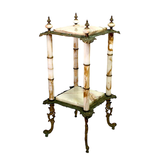 Antique 19th Century European Two-Tiered Marble Plant Stand / Side Table With Bronze Fittings