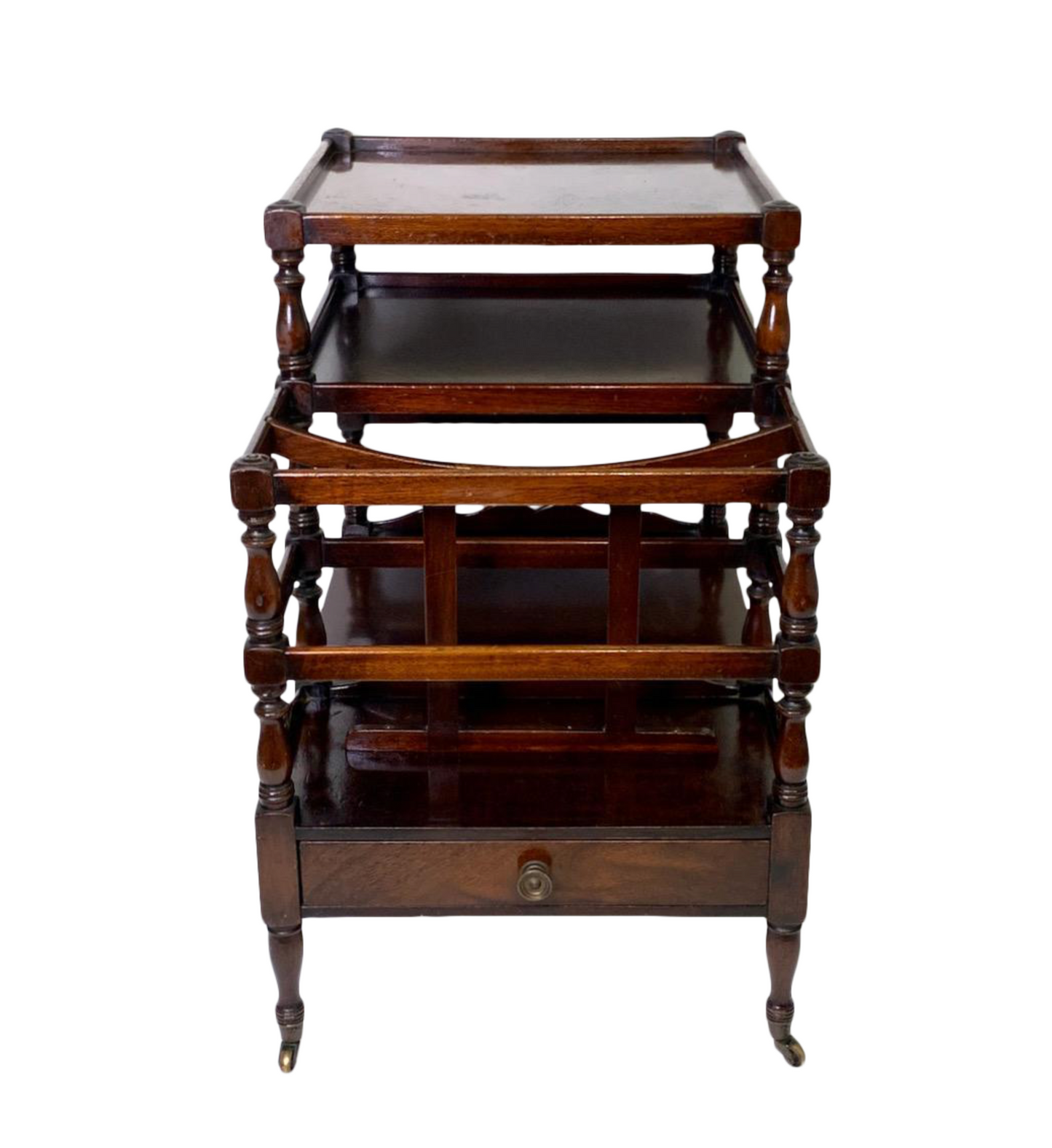 Antique Mahogany Canterbury End/Side Table Combination, Circa 1900 (Magazine Rack)