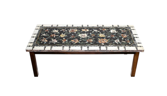 Vintage Italian Pietra Dura Rosewood and Black and White Carrara Marble Rose Coffee Table