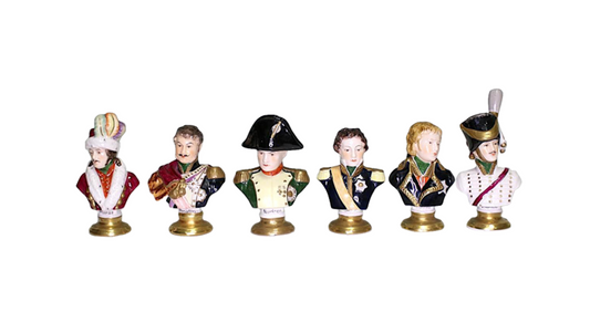 Miniature Porcelain Busts of Napoleon and His Generals by Rudolph Kammer, Germany, Set of 6