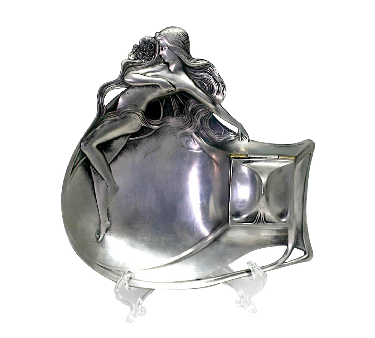 Antique Wmf Art Nouveau Lady in Repose Inkwell, Wurttembergische Metallwarenfabrik, C1900