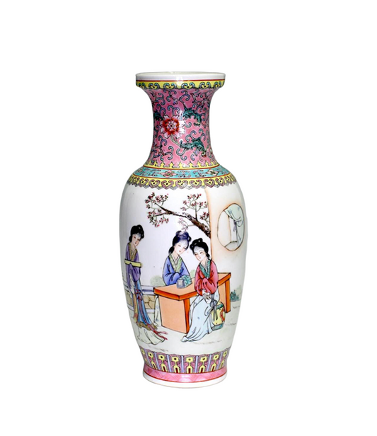 Chinese Qianlong Baluster White Porcelain 'Ladies in the Willow Garden' Vase, Republic