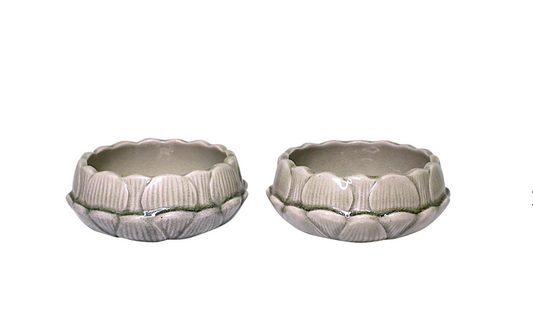 Vintage Asian Green Celadon Planters or Bowls, Lotus Blossom Design, a Pair