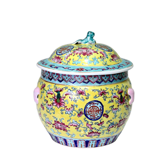 Chinese Famille Jaune Peranakan Kamcheng Covered Jar (Straits Chinese / Nyonya)