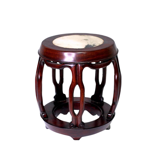 Fine Chinese Rosewood 'Drum' Display Stand With Black and White Marble Top