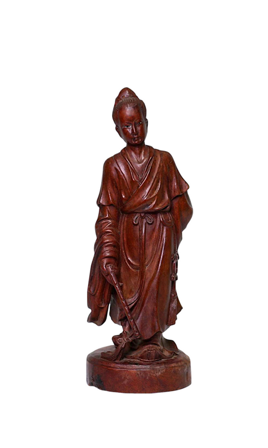 Antique Republic Period Chinese Carved Rosewood Figure of a Lady With Flute