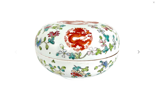 Vintage White Porcelain Chinese Covered Serving Bowl (Gift Box) With Red Pheonix, Dragons & Flowers, a Pair Available