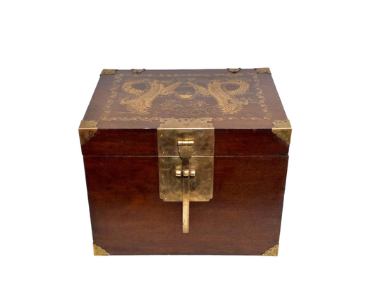 Vintage 'Furniture Classics' Golden Dragon Wood & Brass Storage Box