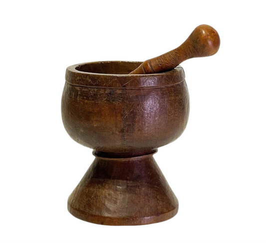 19th Century Antique Burl Wood American Treenware Mortar & Pestle