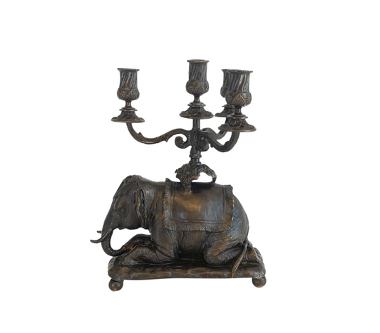 Antique Chinese Bronze Caparisoned Elephant Centre Piece, Candelabra or Candle Holder