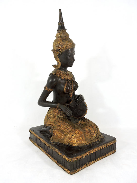 Early 20th Century Thai Bronze & Gilt Female Figure, the Klong Yao Musician