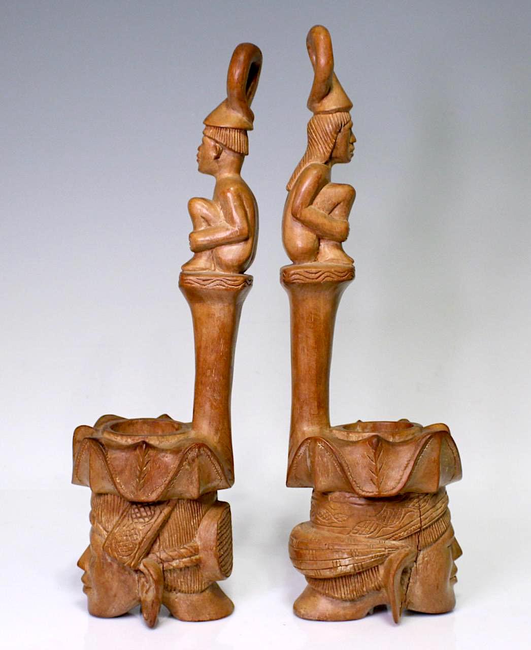 Large Vintage Austronesian Tiki Hand Carved Teak Figural Water Dippers / Ladles / Vases