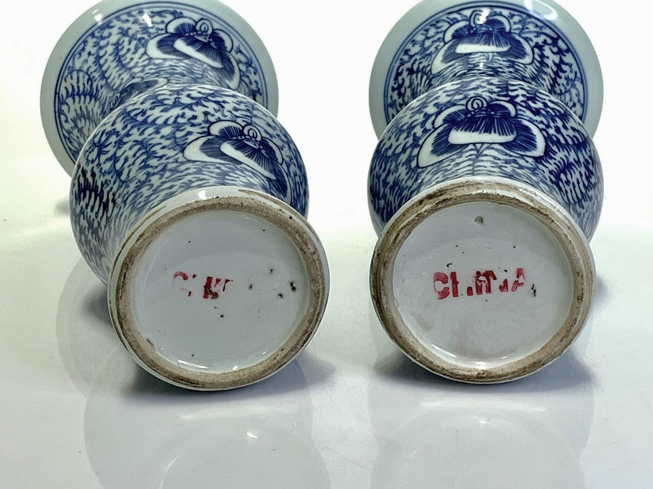 Late 19th. C. Antique Chinese Blue & White Gu Form Flaring (Beaker) Porcelain Vases - a Pair