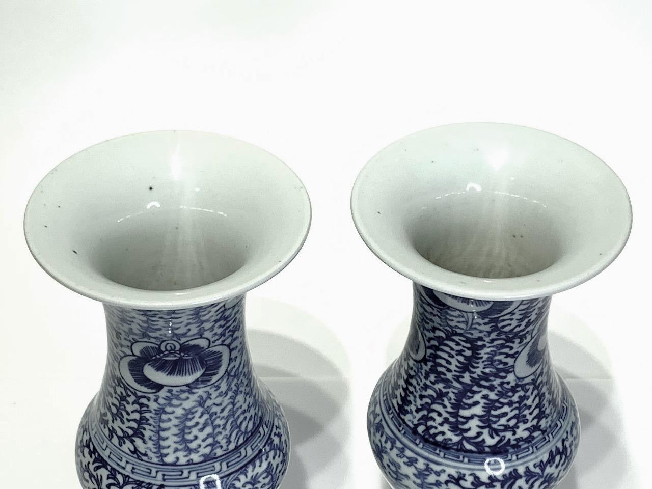 Late 19th. C. Antique Chinese Blue & White Gu Form Flaring (Beaker) Porcelain Vases - a Pair