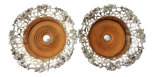 Fine Victorian English Silver Plated Reticulated Antique Wine Bottle Coasters - a Pair