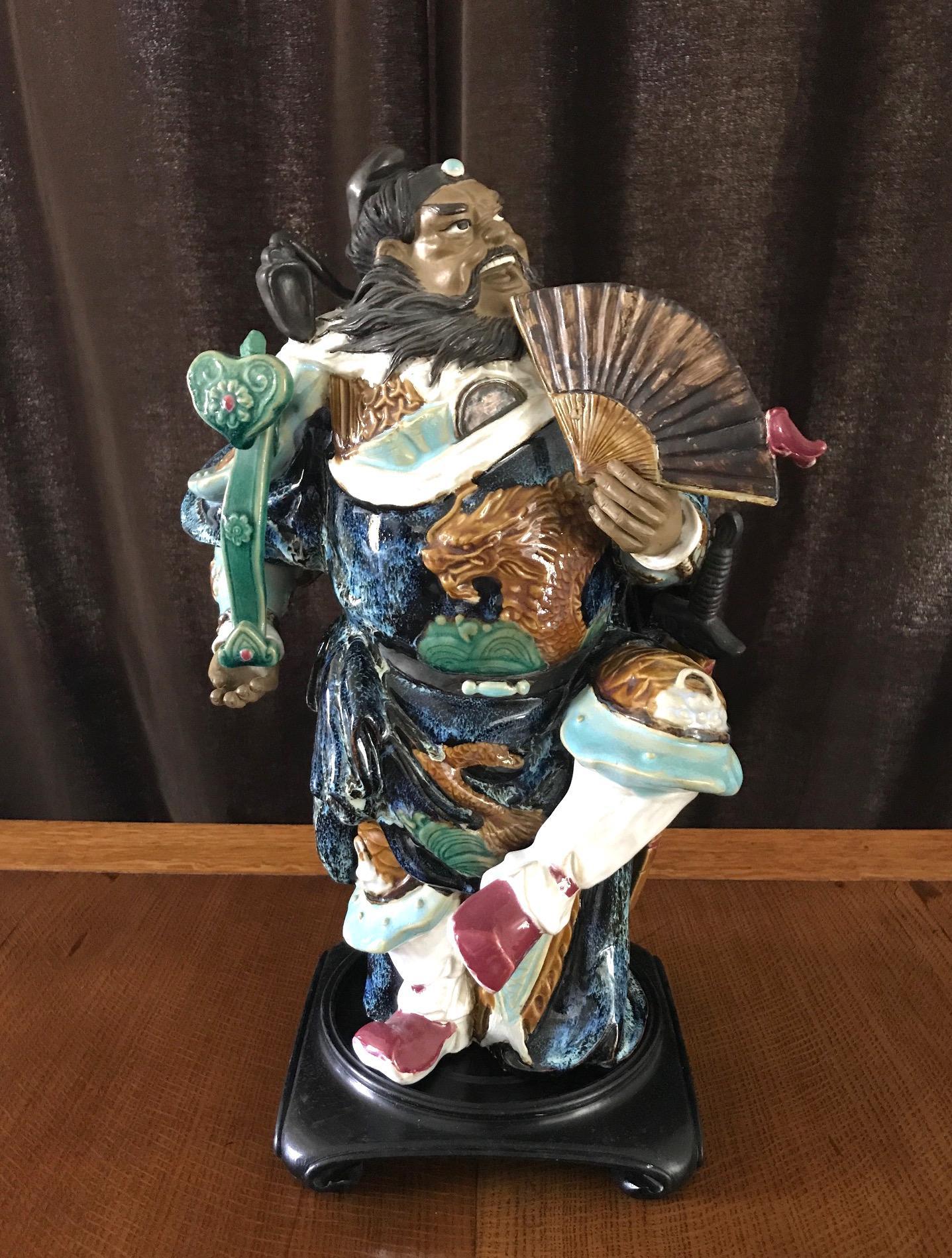 Magnificent Vintage Chinese Ceramic Figure of 'Zhong Kui' Demon Vanquisher, Shiwan Pottery 18"