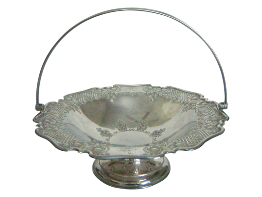 Antique English Lloyd, Payne & Ariel Reticulated Silver Cake Stand with Swing Handle