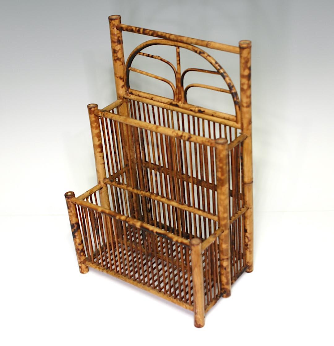 Vintage Hand Made (Tortoise) Burnt Golden Bamboo Magazine Rack