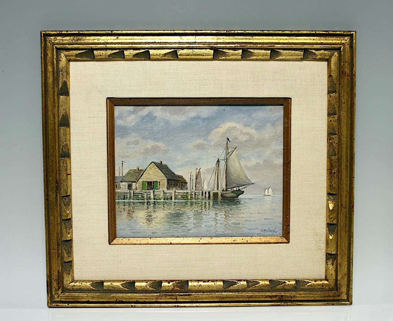 Historical New England Plein Air Harbour Oil Paintings Signed T. Bailey 1934, Rockport and Gloucester