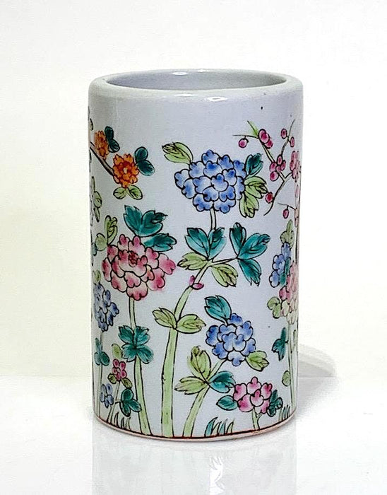Vintage 20th Century Chinese Famille Rose Floral Brush Pot