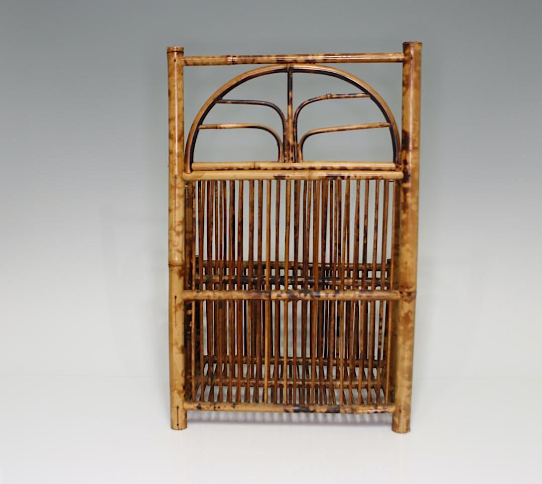 Vintage Hand Made (Tortoise) Burnt Golden Bamboo Magazine Rack