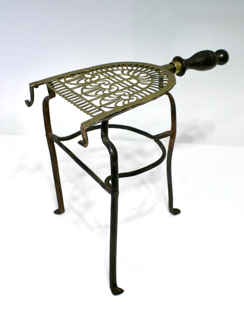 Early Antique Georgian Brass & Wrought-Iron Fireplace Trivet or Warming Grate