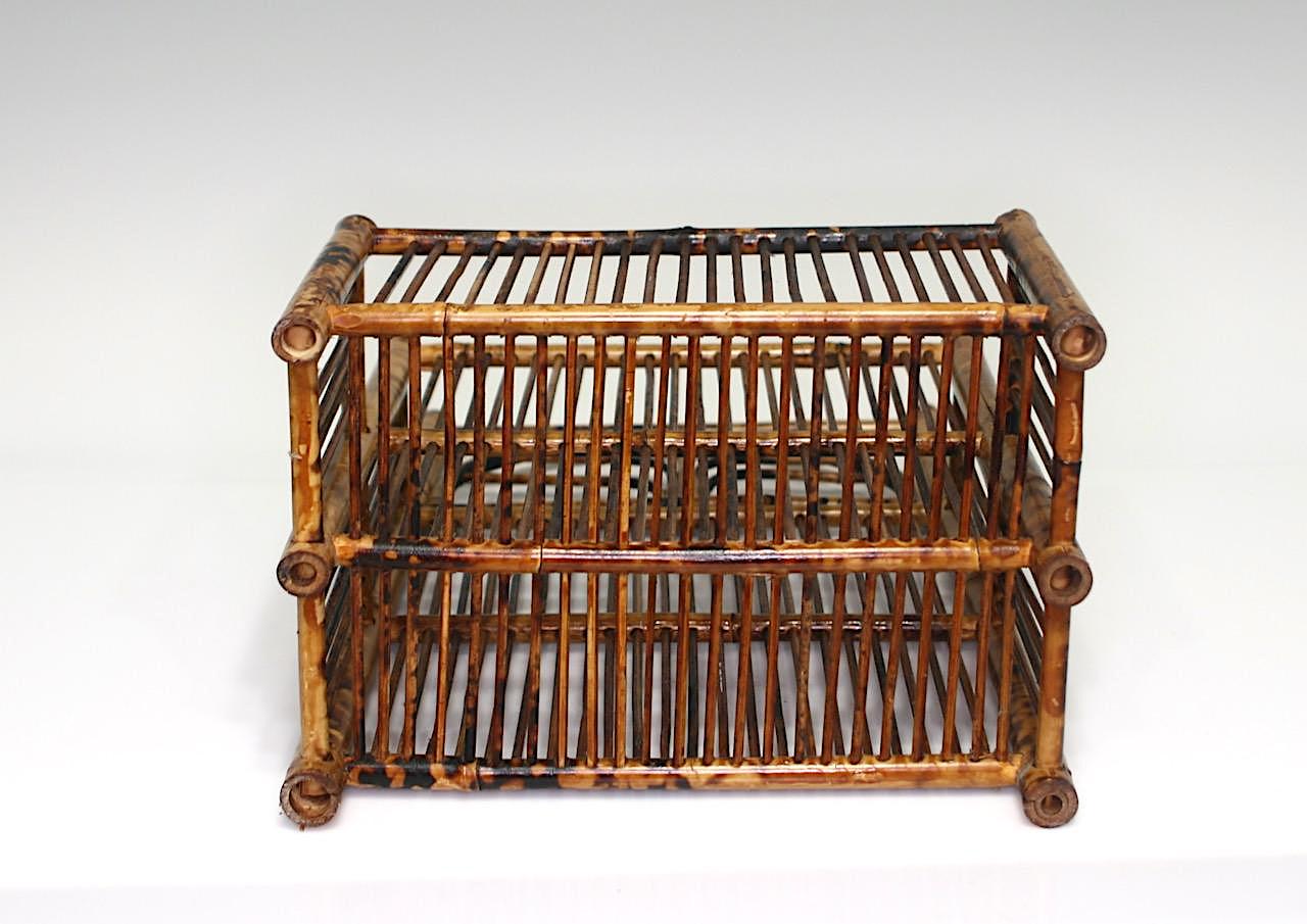 Vintage Hand Made (Tortoise) Burnt Golden Bamboo Magazine Rack