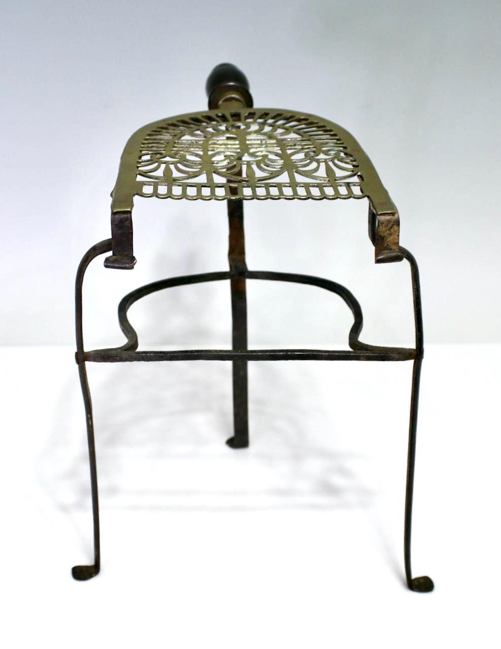 Early Antique Georgian Brass & Wrought-Iron Fireplace Trivet or Warming Grate