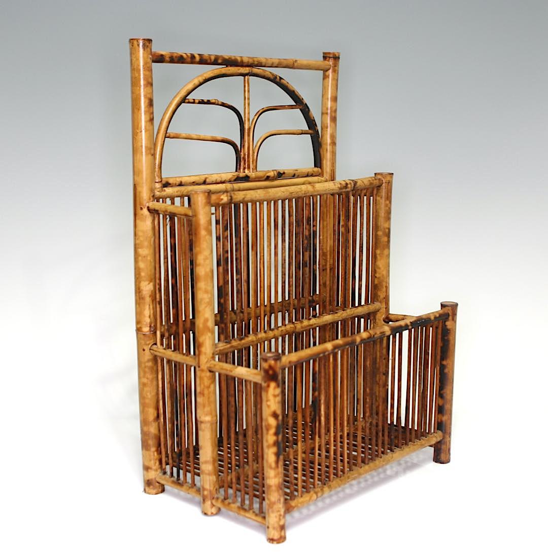 Vintage Hand Made (Tortoise) Burnt Golden Bamboo Magazine Rack